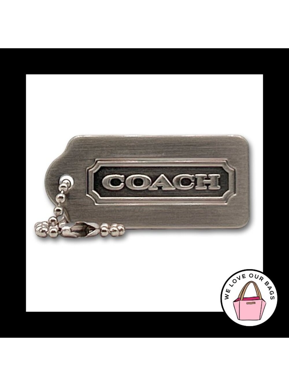 New VINTAGE Y2K COACH Brushed Silver Nickel Metal Fob Bag Charm Keychain HangTag